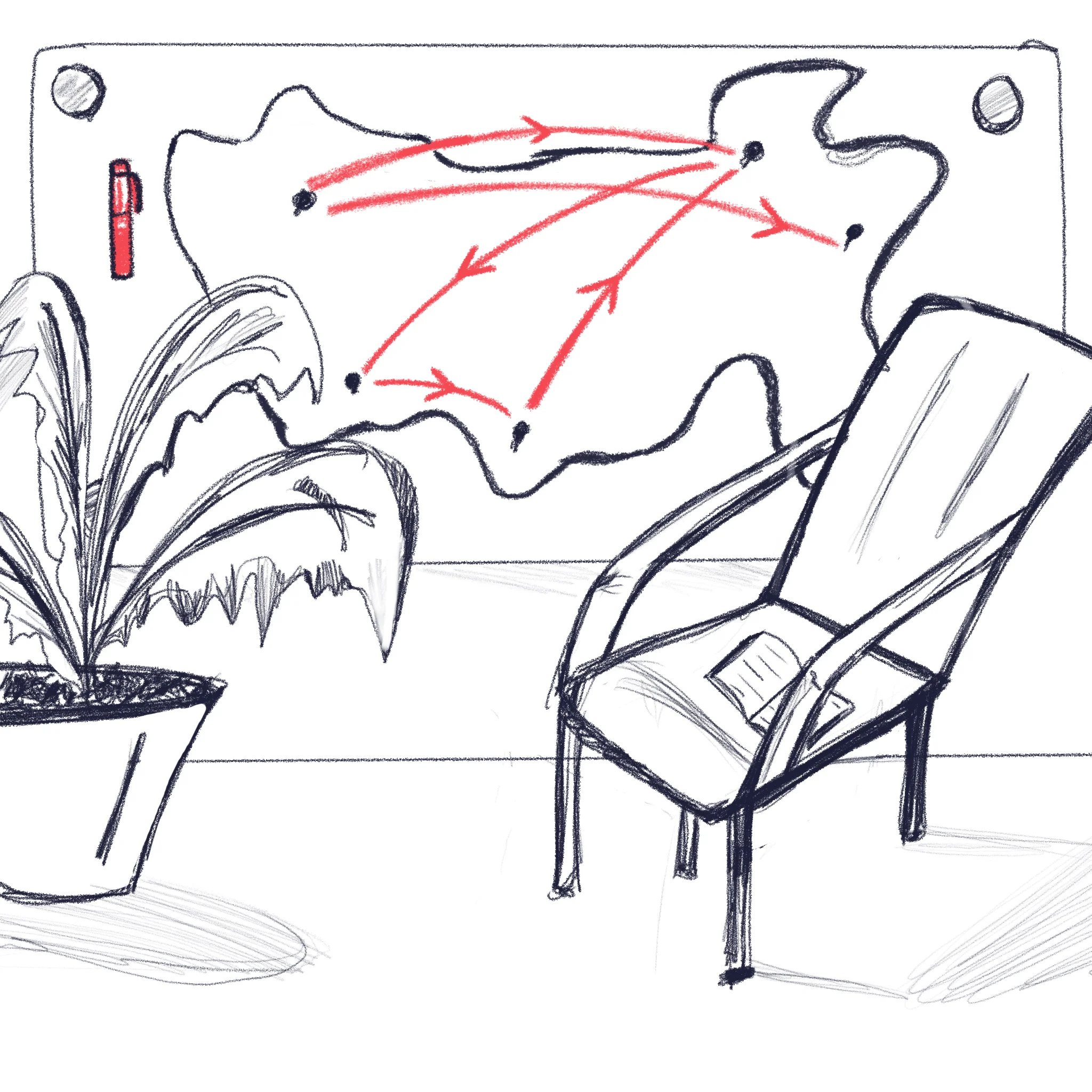 Day 5: Map
A bulletin map with red threads in a cozy place