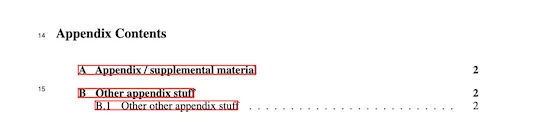 Only appendix as table of contents