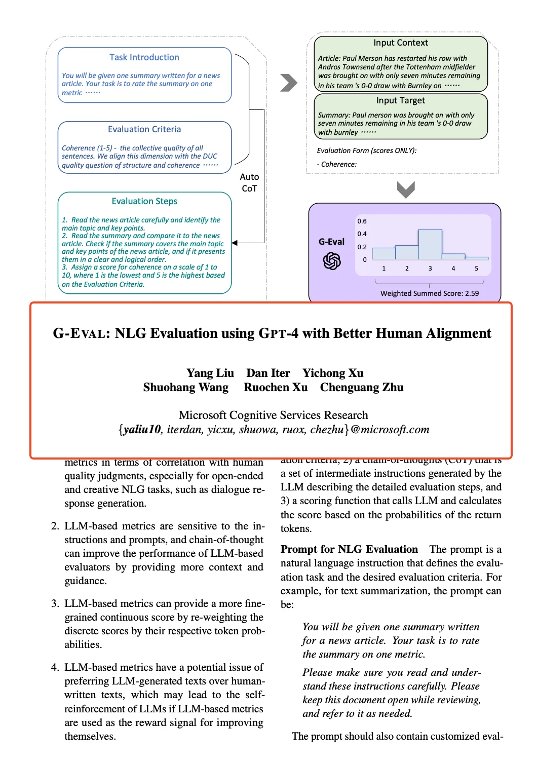 G-EVAL: NLG Evaluation using GPT-4 with Better Human Alignment using form-filling methods for evaluation and then calculate a correlation to human preference.
