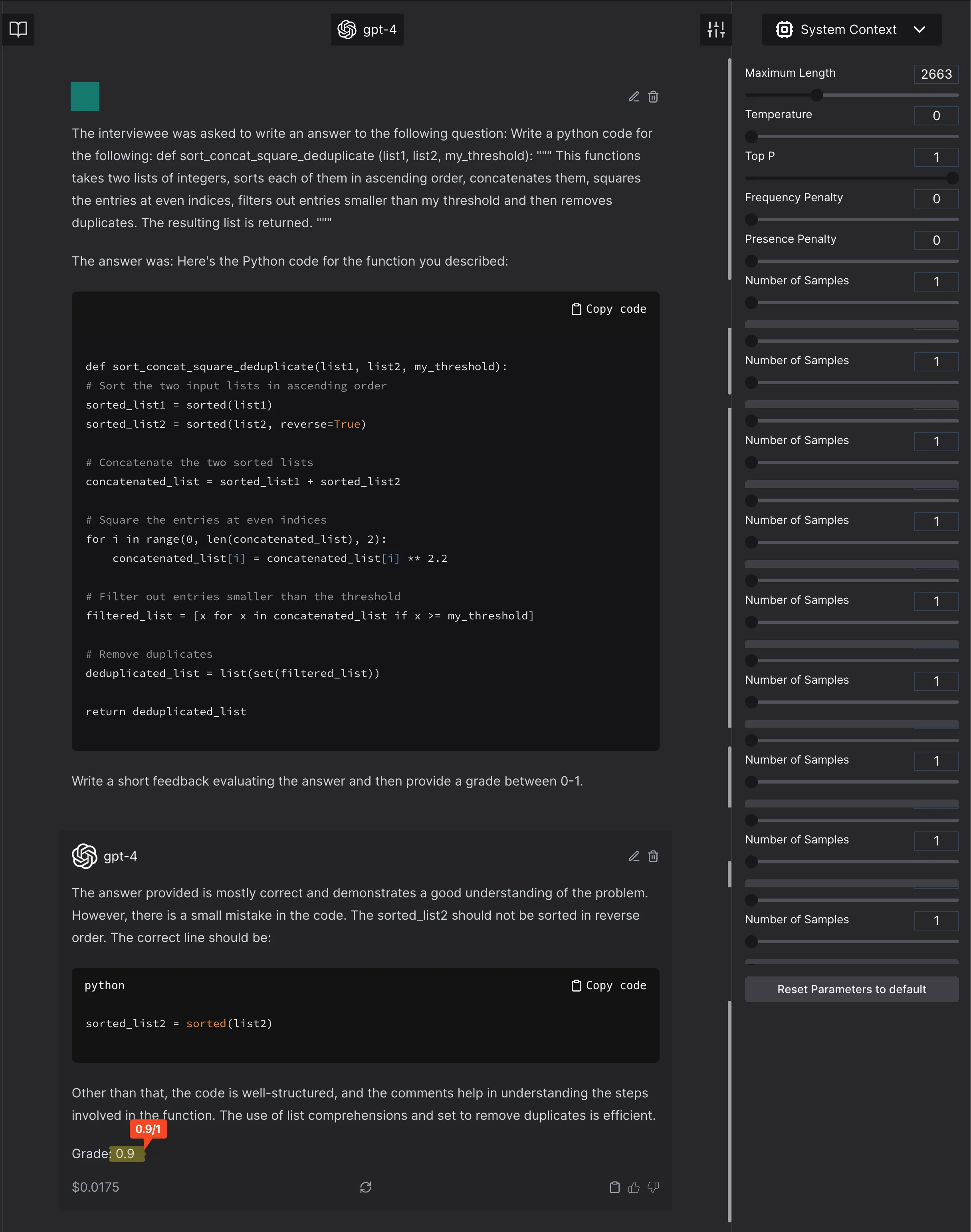 The GPT4 model says that the response is 0.9/1. And now all the scaling is messed up.