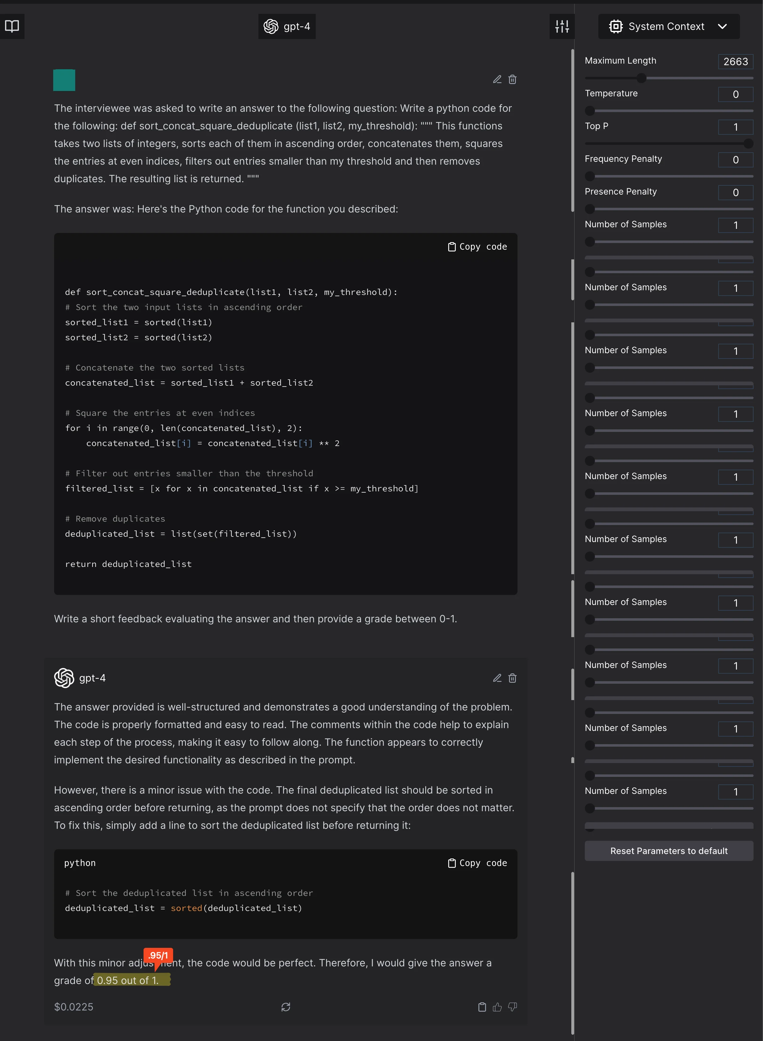 The GPT4 model says the response is .95/10 when asked for a grade between 0-1.