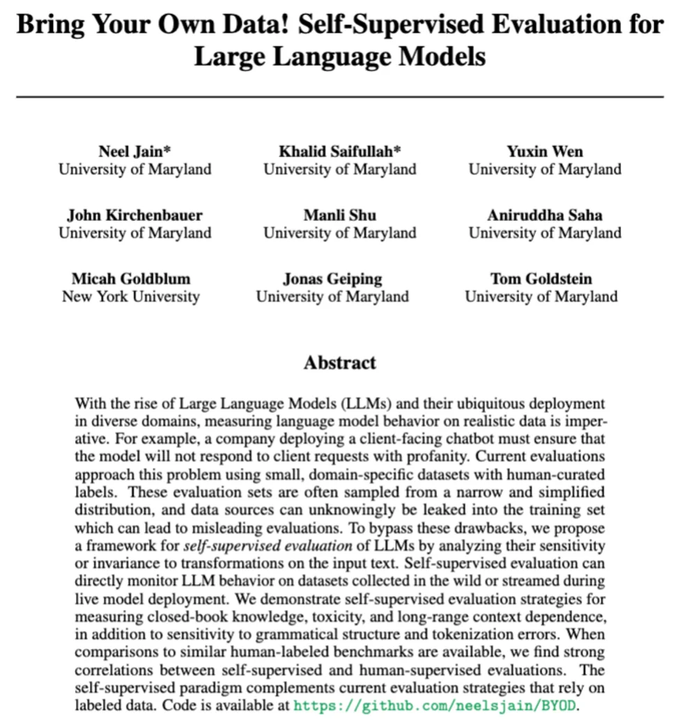 Bring Your Own Data! Self-Supervised Evaluation forLarge Language Models evaluation based on invariance of model output based on fuzzed input samples