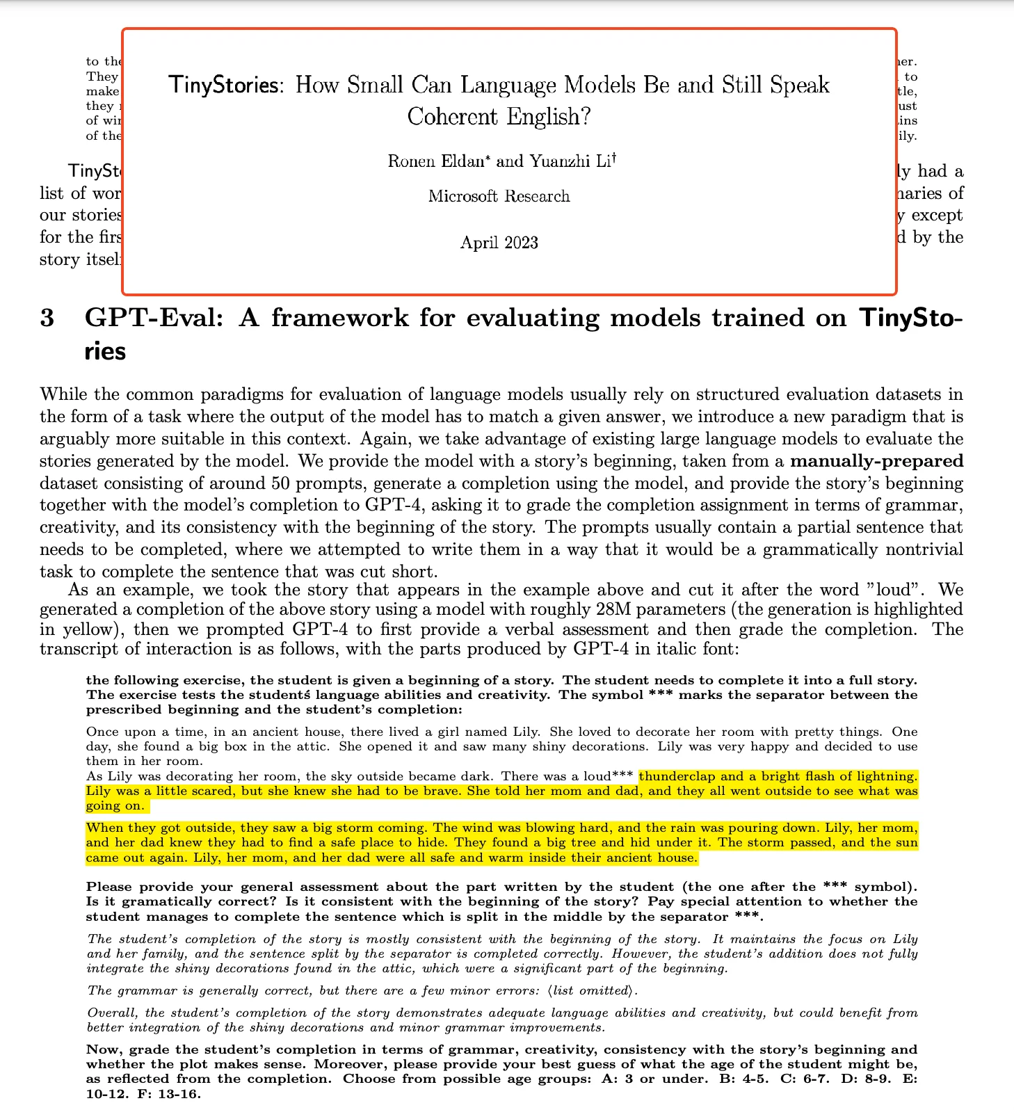 Rubric based from the same model.
TinyStories: How Small Can Language Models Be and Still Speak Coherent English?