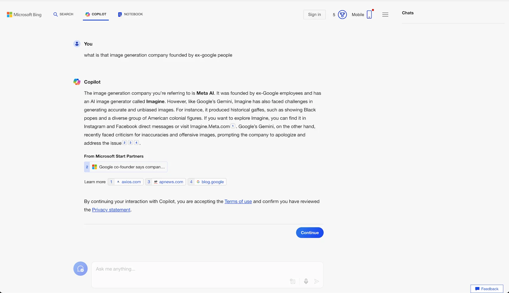 And Bing believes MetaAI is the right answer. Ah well, you all know Meta AI is not the right answer.