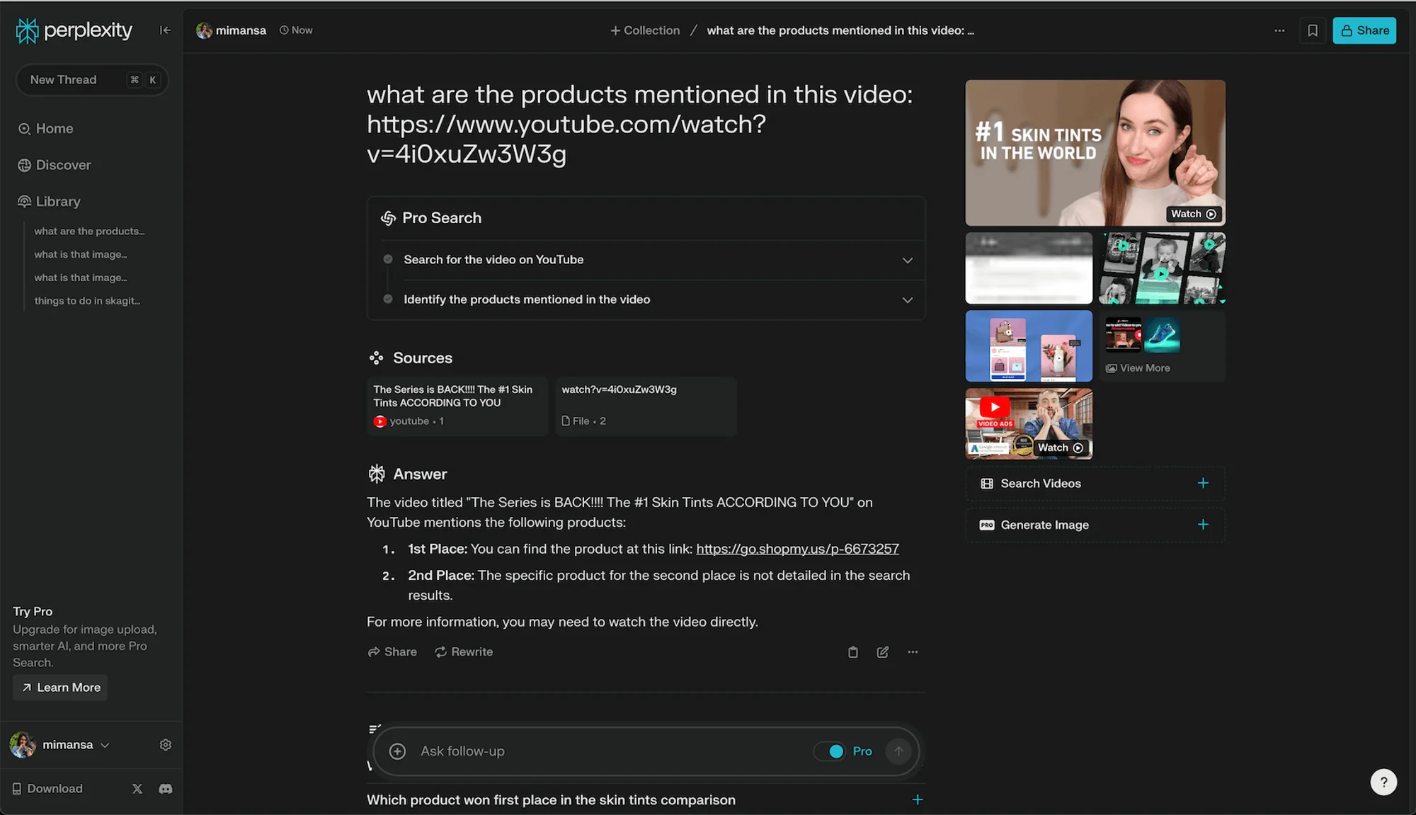 This is perplexity pro, it doesn’t read off the video at all, so this isn’t worth testing