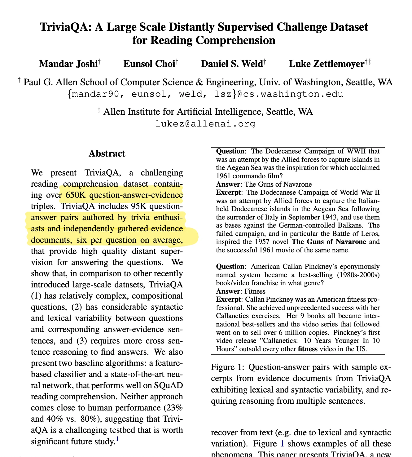 TriviaQA: A Large Scale Distantly Supervised Challenge Dataset for Reading Comprehension