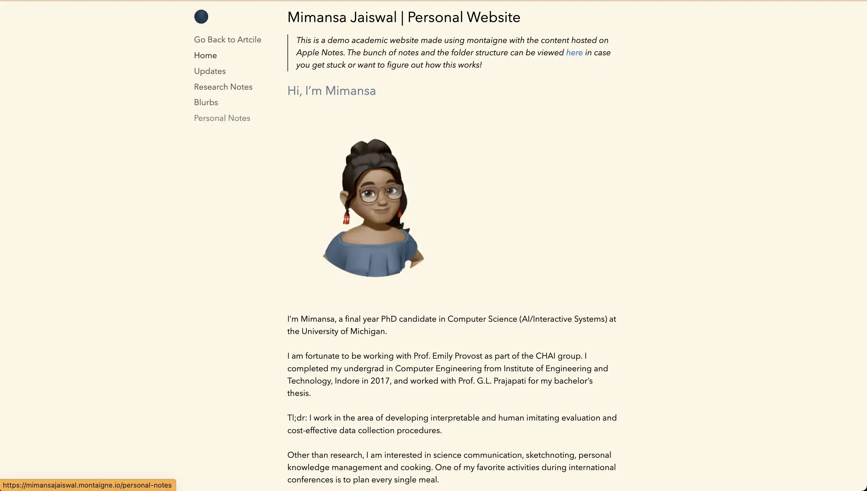 Screenshot of website made in montaigne
